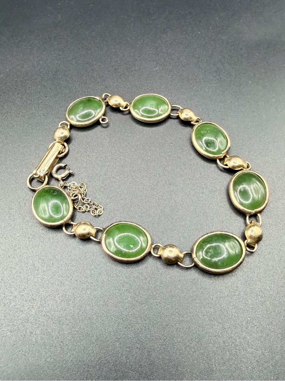Vintage Sorrento 1/20 12K Gold Filled Jade Link Bracelet Yellow Gold Round Sz 7